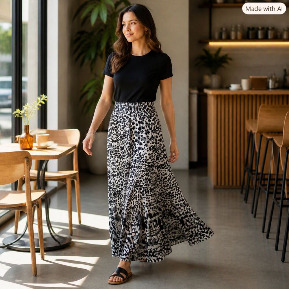 Robert Louis Blue & White Printed Maxi Skirt | Flowy Boho Style Size Small